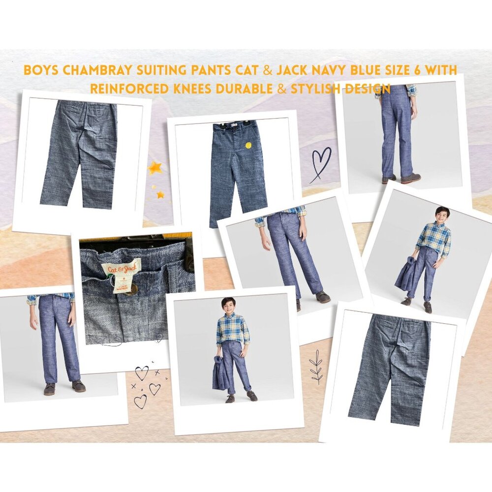 Boys Chambray Suiting Pants Cat & Jack Navy Blue Size 6 With Reinforced Knees Du